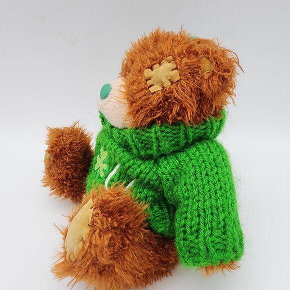 Vtg Irish Softies Patchwork Teddy Bear Plush Ornament 6" Green Shamrock Sweater - Picture 3 of 10